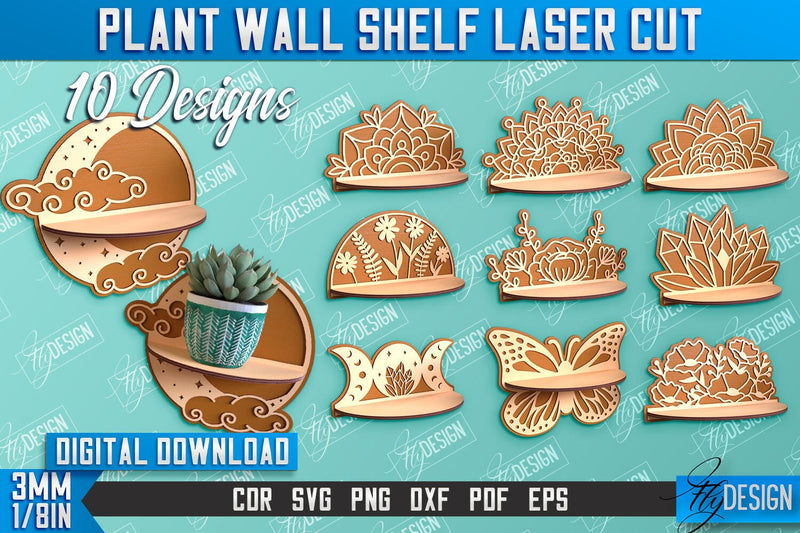 Plant Wall Shelf Laser Cut | Home Decor | Ornament Wall Shelf | CNC Files SVG Fly Design 