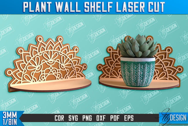 Plant Wall Shelf Laser Cut | Home Decor | Ornament Wall Shelf | CNC Files SVG Fly Design 