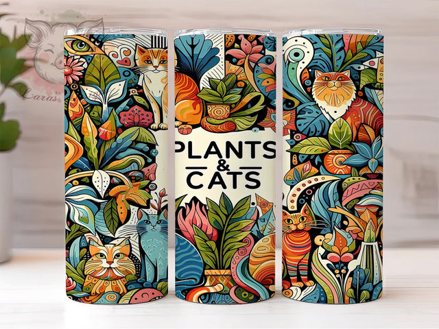 Plants and Cats 20oz Tumbler Png, Straight & Tapered Tumbler Png, Funny Cute Saying Cat Lover Boho Tumbler Png, Digital Download PNG Sublimation Lara' s Designs 
