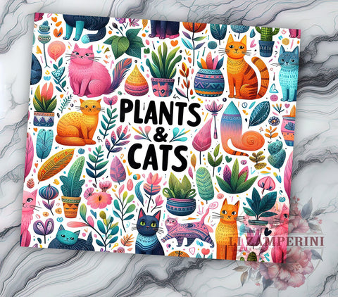 Plants and Cats 20oz Tumbler Wrap PNG, Cat Lover Boho Tumbler Png, Straight & Tapered Tumbler Wrap, Instant Digital Download Sublimation Li Zamperini 