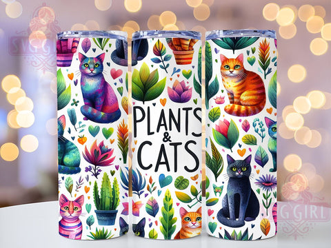 Plants and Cats 20oz Tumbler Wrap Sublimation Design, Straight Tapered Tumbler Wrap, Cat Lover Boho Tumbler Png, Instant Digital Download Sublimation SvggirlplusArt 
