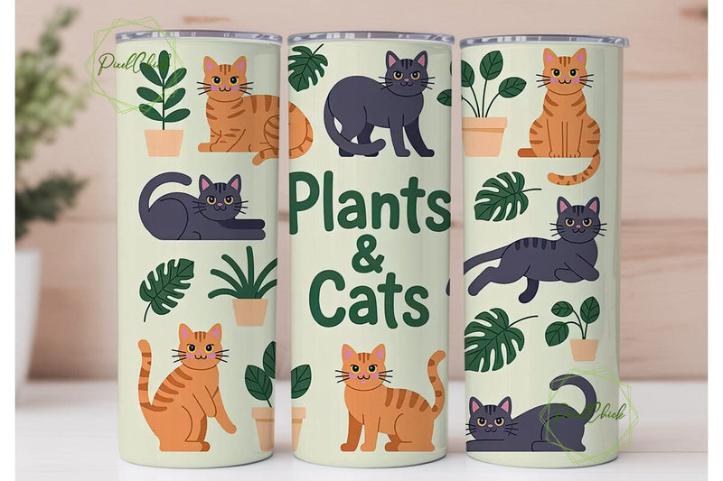 Plants & Cats 20oz Tumbler Design Sublimation PixelChick 
