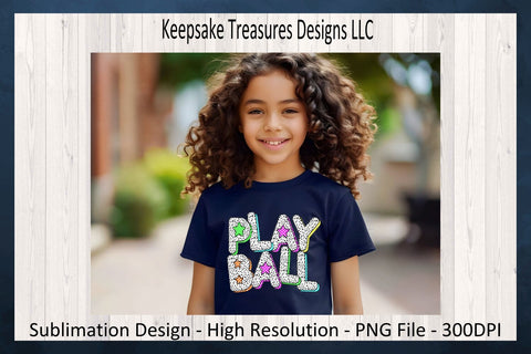 Play Ball, Bright Neon Star Dalmatian Doddle Letters, Sublimation Png, Sport T-Shirt Design, Digital Download, Printable PNG Sublimation Keepsake Treasures Designs LLC. 