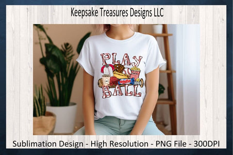 Play Ball, Hand Drawn, Baseball Sublimation PNG, Spring Sport, Concession Food, Digital Download Printable Sublimation Keepsake Treasures Designs LLC. 