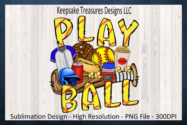 Play Ball Softball, Hand Drawn Sublimation PNG, Spring Sport, Concession Food, Digital Download, PNG Printable Sublimation Keepsake Treasures Designs LLC. 
