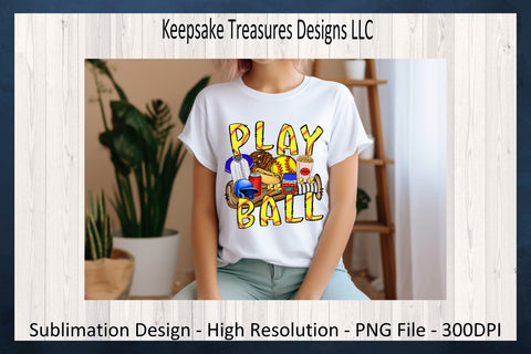 Play Ball Softball, Hand Drawn Sublimation PNG, Spring Sport, Concession Food, Digital Download, PNG Printable Sublimation Keepsake Treasures Designs LLC. 