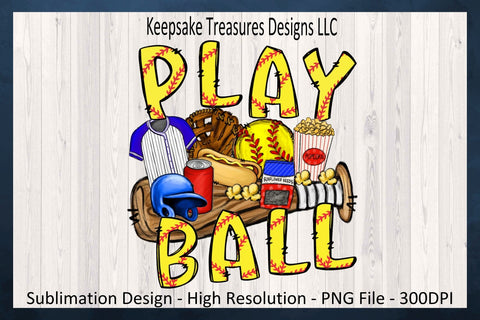 Play Ball Softball, Hand Drawn Sublimation PNG, Spring Sport, Concession Food, Digital Download, PNG Printable Sublimation Keepsake Treasures Designs LLC. 