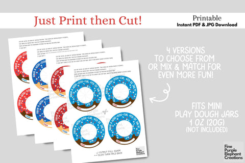 Play Dough 4th of July Independence Donut Summer Card Favor Digital Pattern Fine Purple Elephant Creations 