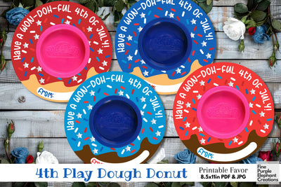 Play Dough 4th of July Independence Donut Summer Card Favor Digital Pattern Fine Purple Elephant Creations 
