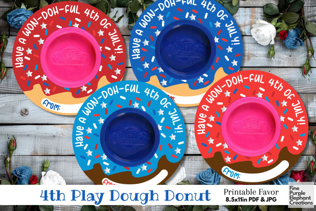 Play Dough 4th of July Independence Donut Summer Card Favor Digital Pattern Fine Purple Elephant Creations 