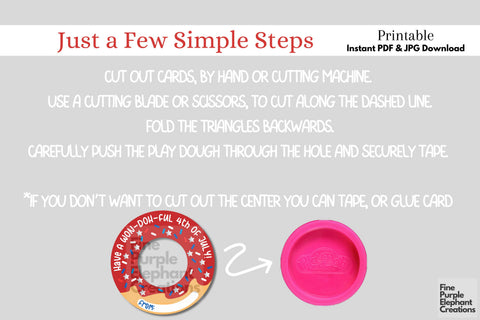 Play Dough 4th of July Independence Donut Summer Card Favor Digital Pattern Fine Purple Elephant Creations 