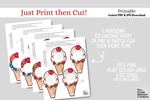 Play Dough Ice Cream Summer 4th of July Independence Card Favor Digital Pattern Fine Purple Elephant Creations 