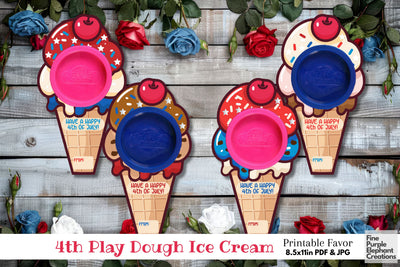 Play Dough Ice Cream Summer 4th of July Independence Card Favor Digital Pattern Fine Purple Elephant Creations 