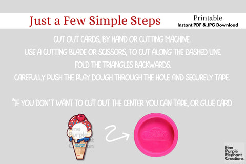 Play Dough Ice Cream Summer 4th of July Independence Card Favor Digital Pattern Fine Purple Elephant Creations 