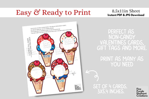 Play Dough Ice Cream Summer 4th of July Independence Card Favor Digital Pattern Fine Purple Elephant Creations 