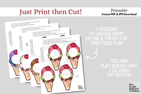 Play Dough Ice Cream Summer Digital Paper Cards Digital Pattern Fine Purple Elephant Creations 