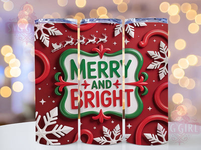 Playful 3D Merry Bright Christmas Tumbler, Inflated Holiday Wrap, Merry and Bright Sublimation, Festive Balloon Cup, 20Oz Skinny Tumbler Wrap, Jolly Christmas Mug, Playful Holiday Design Sublimation SvggirlplusArt 