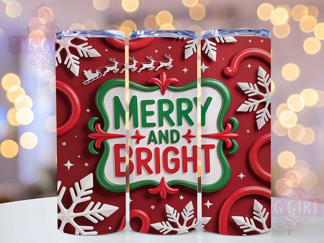Playful 3D Merry Bright Christmas Tumbler, Inflated Holiday Wrap, Merry and Bright Sublimation, Festive Balloon Cup, 20Oz Skinny Tumbler Wrap, Jolly Christmas Mug, Playful Holiday Design Sublimation SvggirlplusArt 
