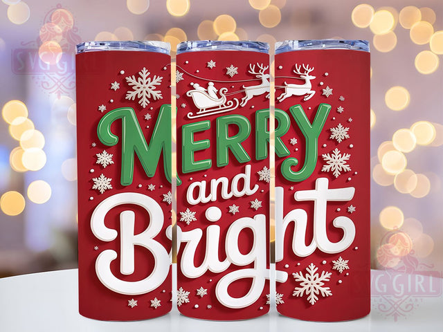 Playful 3D Merry Bright Christmas Tumbler, Inflated Holiday Wrap, Merry and Bright Sublimation, Festive Balloon Cup, 20Oz Skinny Tumbler Wrap, Jolly Christmas Mug, Playful Holiday Design Sublimation SvggirlplusArt 