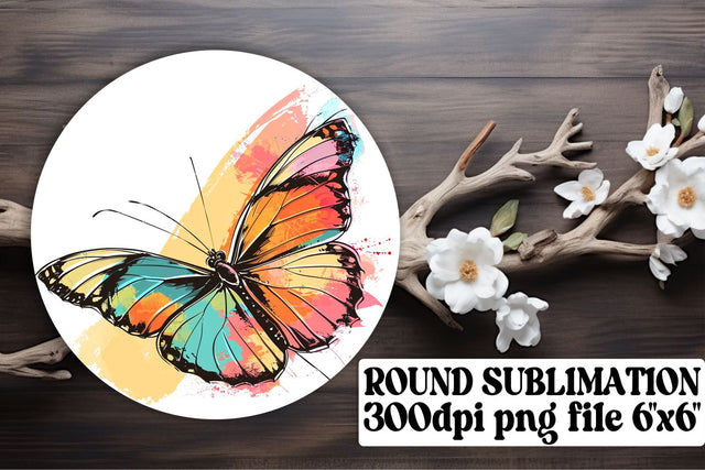 Playful Butterfly Circle Sublimation for Keychains & Car Coasters Sublimation afrosvg 