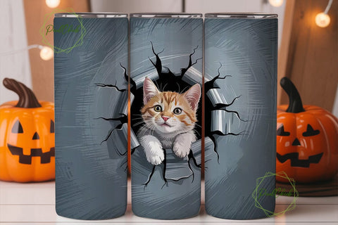 Playful Cat Tumbler Wrap PNG Sublimation PixelChick 