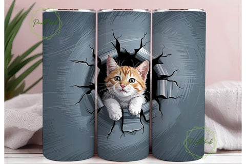 Playful Cat Tumbler Wrap PNG Sublimation PixelChick 