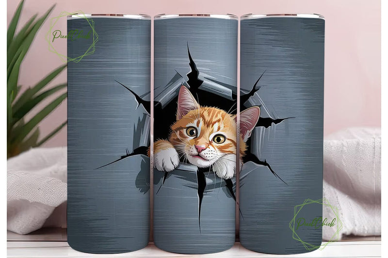 Playful Cat Tumbler Wrap PNG Sublimation PixelChick 
