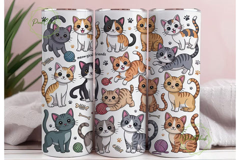Playful Cats 20oz Tumbler Wrap Sublimation PixelChick 