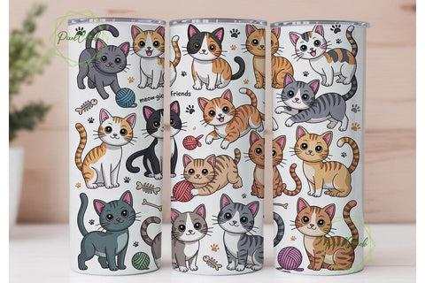 Playful Cats 20oz Tumbler Wrap Sublimation PixelChick 