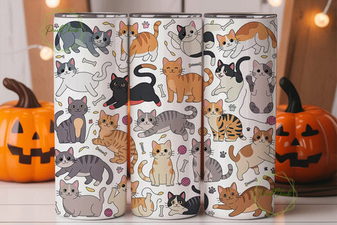 Playful Cats 20oz Tumbler Wrap Sublimation PixelChick 