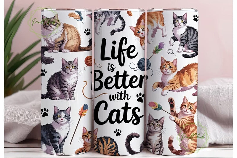 Playful Cats 20oz Tumbler Wrap Sublimation PixelChick 