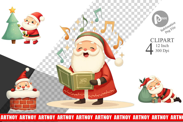 Playful Christmas Santa Clipart Sublimation artnoy 