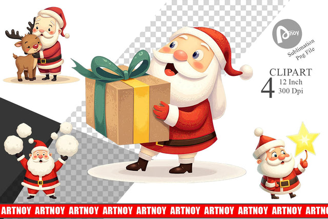 Playful Christmas Santa Clipart Sublimation artnoy 