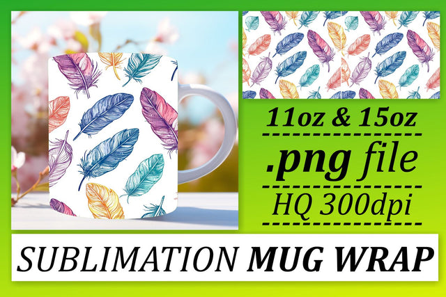 Playful Colorful Feather Mug Sublimation: 11oz 15oz Joy Sublimation afrosvg 