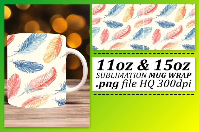Playful Colorful Feather Mug Sublimation: 11oz 15oz Style and Charm Sublimation afrosvg 