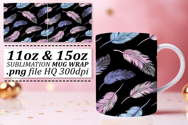 Playful Colorful Feather Mug Sublimation: 11oz 15oz Style and Charm Sublimation afrosvg 