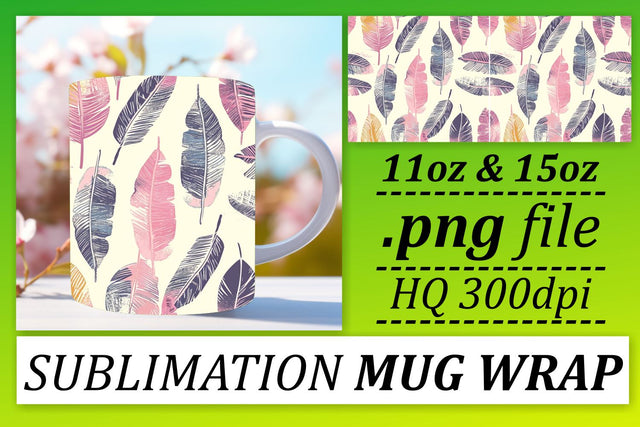 Playful Colorful Feather Mug Wrap: Sublimation Joy for 11oz 15oz Sublimation afrosvg 