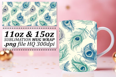 Playful Colorful Feather Mug Wrap: Sublimation Joy for 11oz 15oz Sublimation afrosvg 