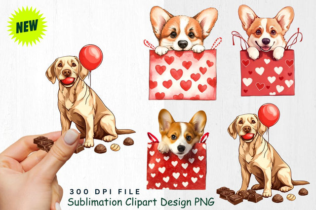 Playful Corgi in Valentine's Gift Bag Clipart Sublimation Regulrcrative 