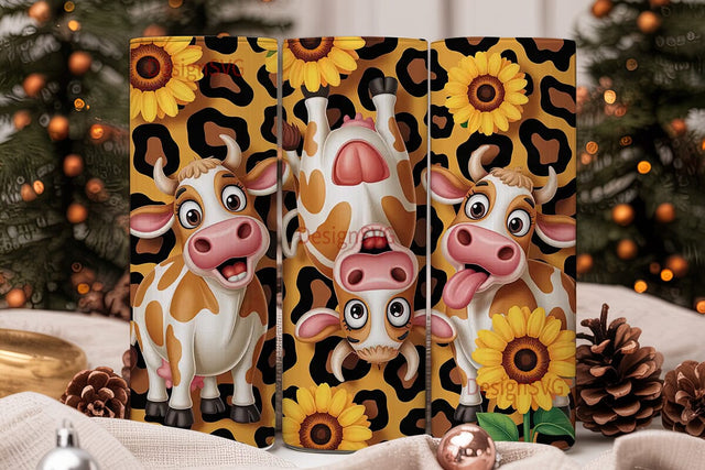 Playful Cow Sunflower 20oz Tumbler Wrap Sublimation DesignSVG 