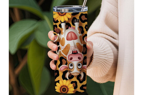 Playful Cow Sunflower 20oz Tumbler Wrap Sublimation DesignSVG 