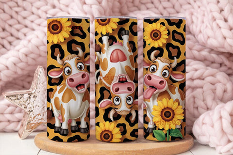 Playful Cow Sunflower 20oz Tumbler Wrap Sublimation DesignSVG 