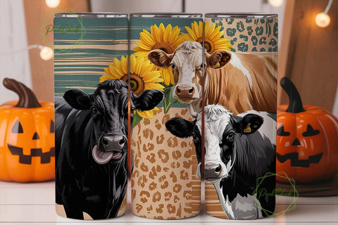 Playful Cows & Sunflowers 20oz Tumbler Sublimation PixelChick 