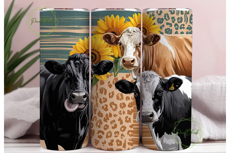 Playful Cows & Sunflowers 20oz Tumbler Sublimation PixelChick 