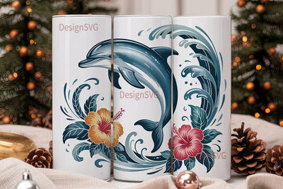 Playful Dolphin & Hibiscus 20oz Tumbler Sublimation DesignSVG 