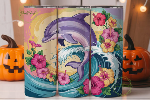 Playful Dolphin Tumbler Wrap Sublimation PixelChick 