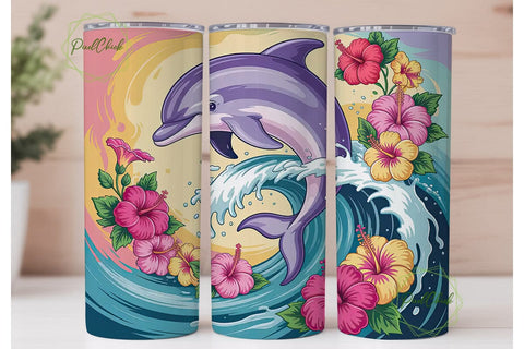 Playful Dolphin Tumbler Wrap Sublimation PixelChick 