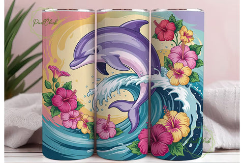 Playful Dolphin Tumbler Wrap Sublimation PixelChick 