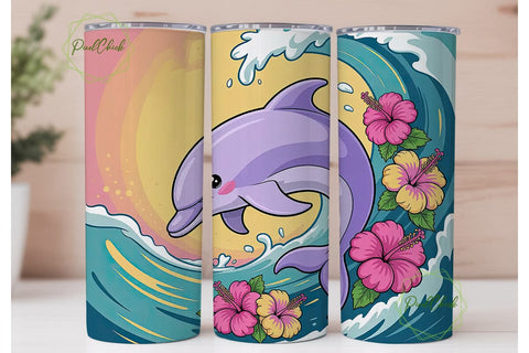 Playful Dolphin Tumbler Wrap Sublimation PixelChick 