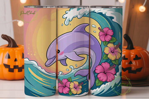 Playful Dolphin Tumbler Wrap Sublimation PixelChick 